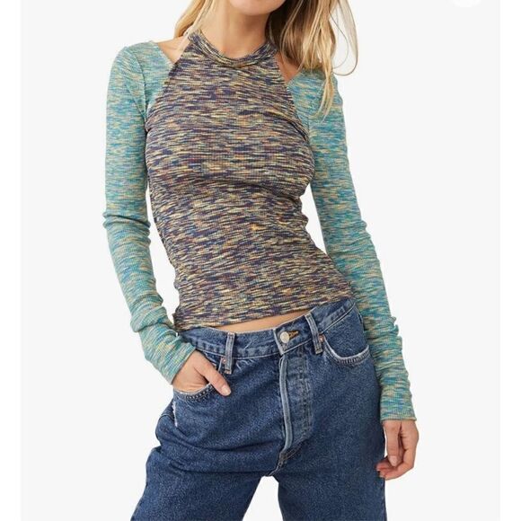 Free People Tops - Free People section dyed long sleeve cutout t-shirt in blue XS